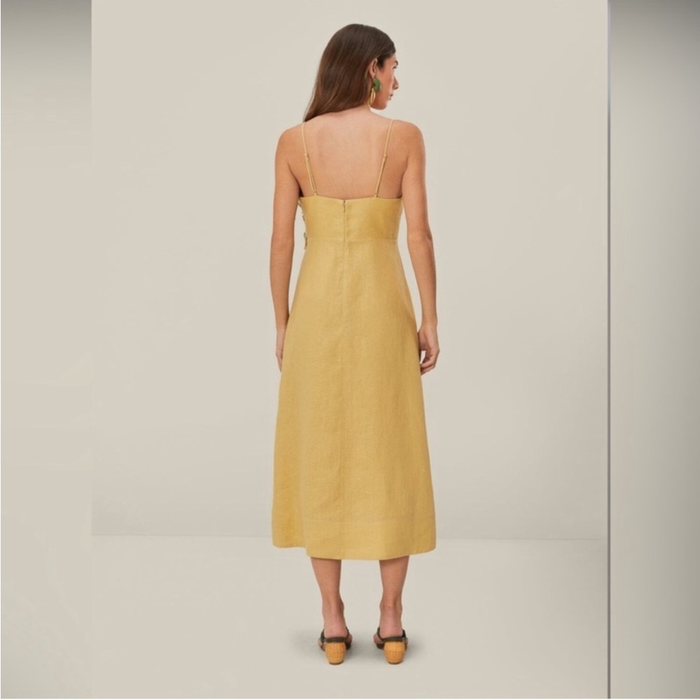 Farm Rio Sand 3d Flower Bodice Linen Midi Dress XXS - Picture 3 of 4